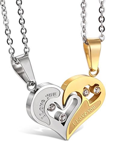 Jstyle Schmuck Halskette Herrenhalskette Freundschaft verliebte Paare Kette mit Gravur Farbe Gold Zirkonia Stein 55cm Kette